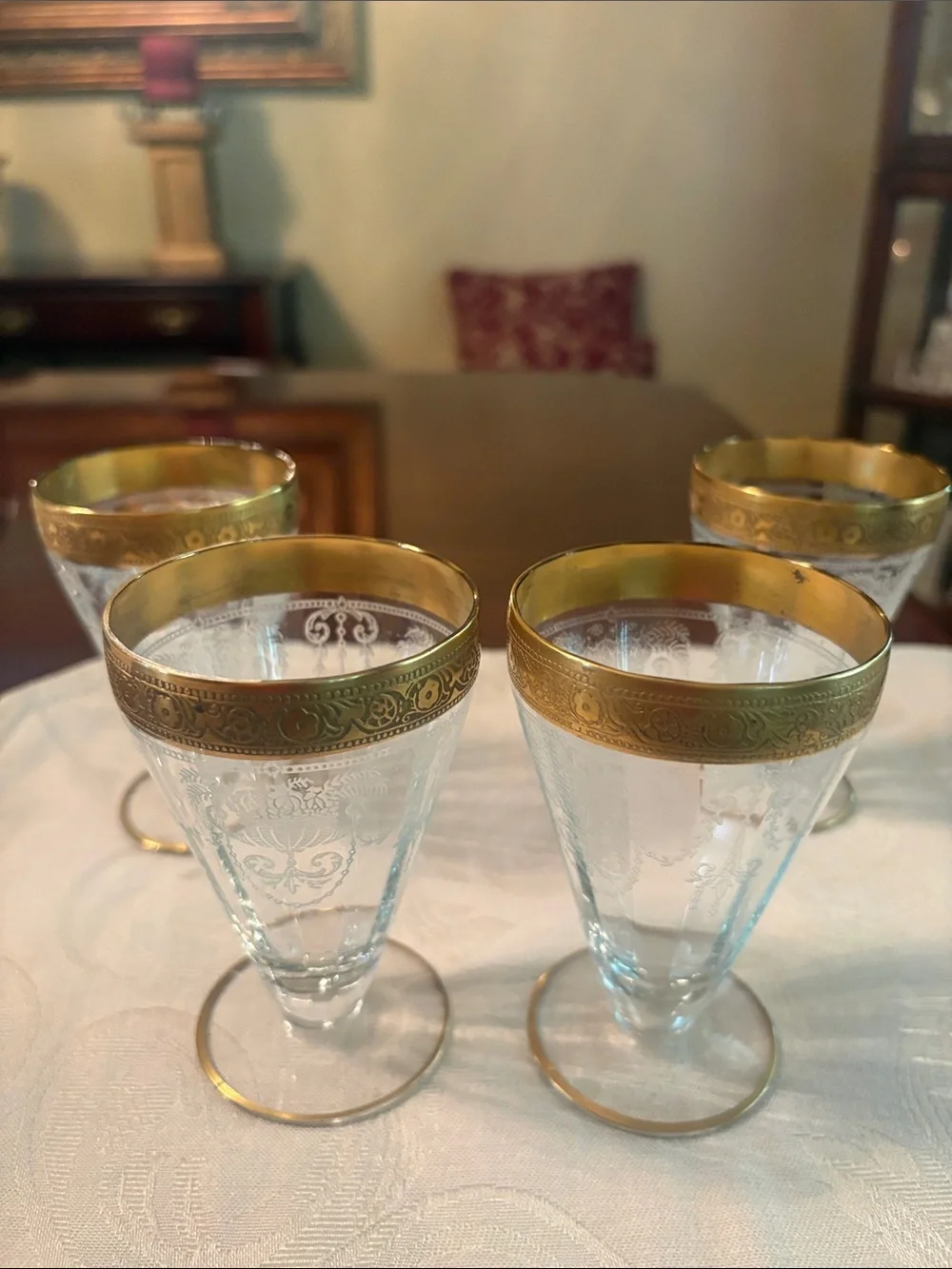 Vintage Tiffin, Franciscan Etched Glassware‎ Set with Gold Rim - Elegant 4”